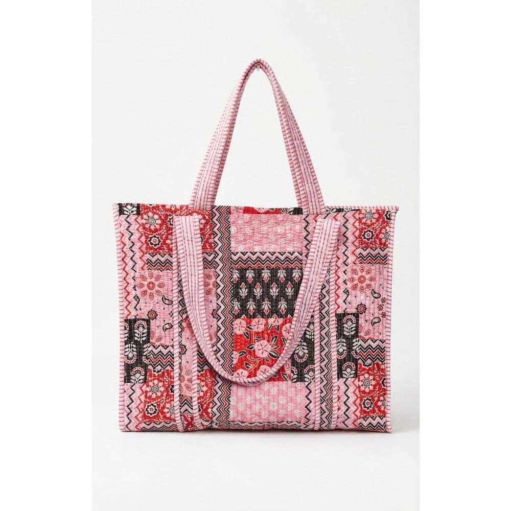 #266. POL Pink Bandana Patchwork Quilted Tote Bag NWT